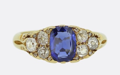 Edwardian Sapphire and Diamond Cluster Ring