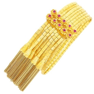 Eight Strand Gold and Ruby Fringe Slide Bracelet