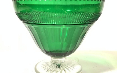 Emerald Green Bohemian Crystal Pedestal Bowl