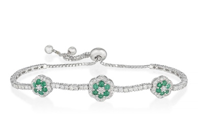 Emerald and Diamond Flower Adjustable Bracelet