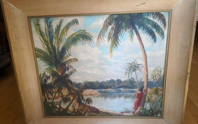 Estelle Fedelle Palm by Ocean Scene Oil Painting