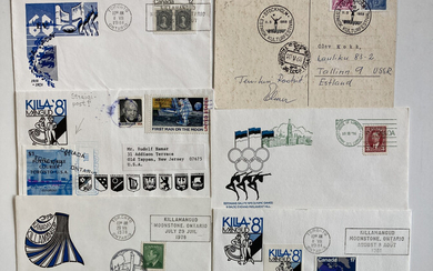 Estonia, Sweden, Canada, USA ESTIKA - Group of envelopes & postcard - Games & Festivals (6)