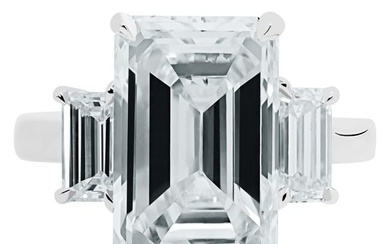 Ethonica GIA Certified Emerald-Cut Diamond Three-Stone Ring in Platinum