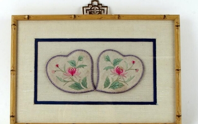 FRAMED CHINESE EMBROIDERED HEARTS