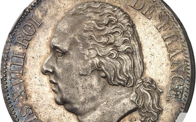 FRANCE Louis XVIII (1814-1824). 5 francs buste nu 1823, W,...