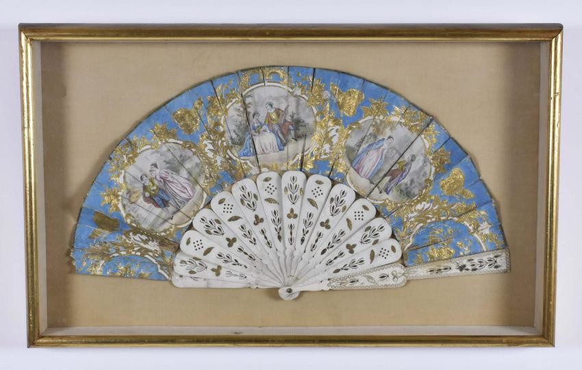 FRENCH PAINTED AND PARCEL GILT FAN