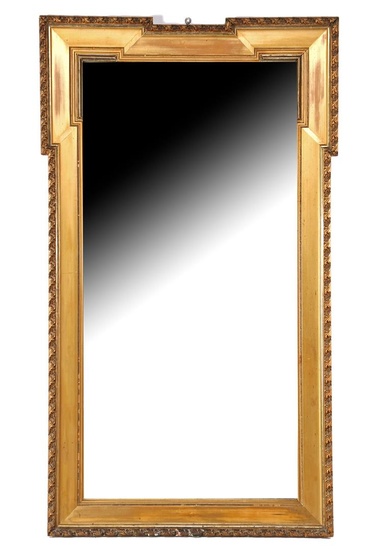(-), Facetgeslepen spiegel in goudkleurige lijst met bladrand,...