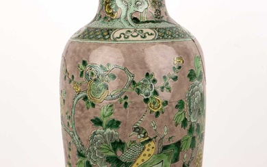 Famille verte vase Chinese, Kangxi painted with rockwork and flowers...