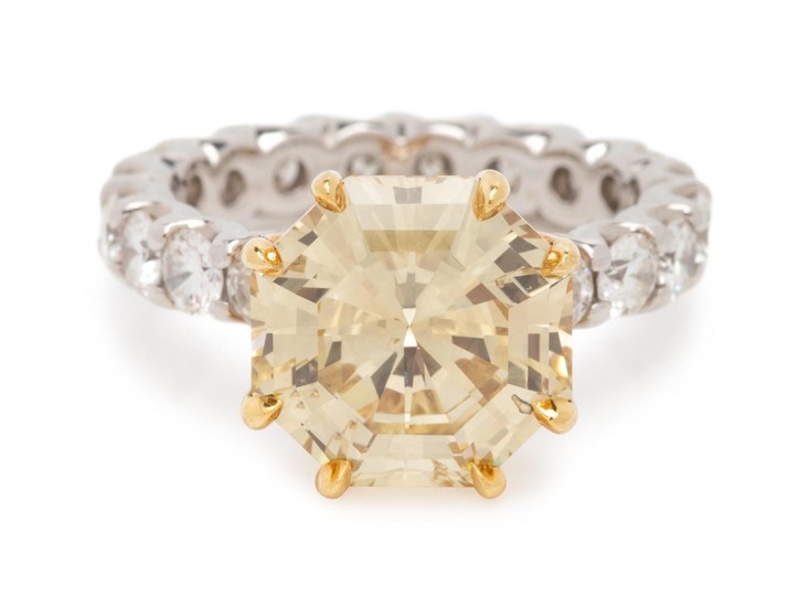 Fancy Brownish Yellow Diamond and Diamond Ring