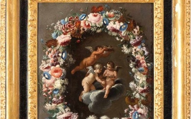Filippo Lauri (attribuito a) - Mario Nuzzi Mario de' Fiori (attribuito a) Flower garland with putti