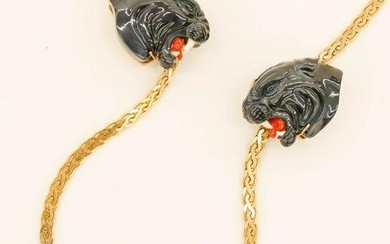 Fine Black and Red Coral 14k Tiger Necklace