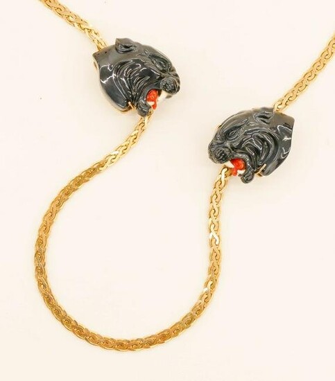 Fine Black and Red Coral 14k Tiger Necklace