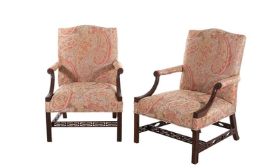 *Fine pair George III carved mahogany library armchairs (2pcs)