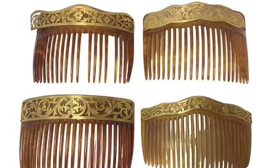Four early 20th century 9ct gold mounted tortoiseshell hair combs