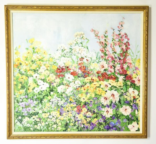 Framed Contemporary Impasto Oil Painting of Garden