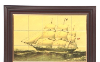 Framed Mosaic Tile Ship Print, Mid to Late 20th Century