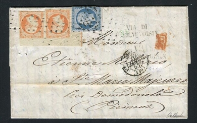 France 1855 - letter from Paris for Ste Marie Majeure (Piemont 1855) with a pair of Yvert no. 16 framing net