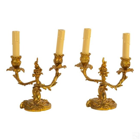 French 11" Dore Bronze Electrified Candelabra Pair
