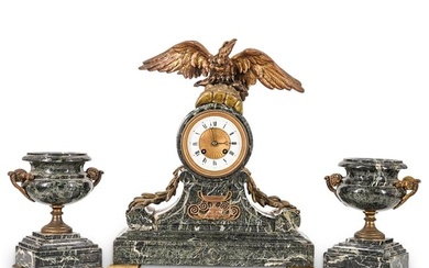 French Bronze Clock Garniture Set
