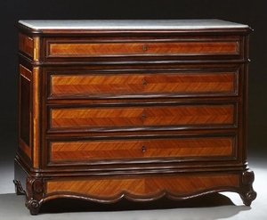 French Louis XV Style Mahogany Marble Top Commode, 19th