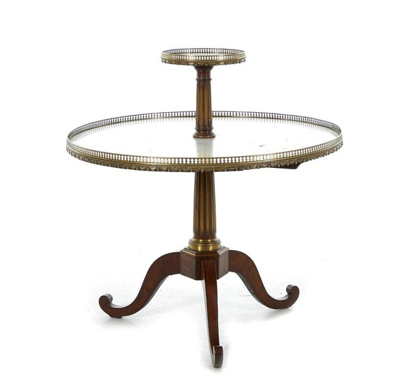 French Neoclassical mahogany, brass and marble serving table