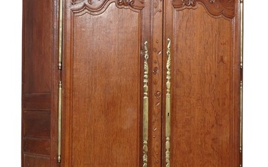 French Provincial Normandy Style Oak Armoire, 19th c., H.- 90 in., W.- 66 in., D.- 26 in.