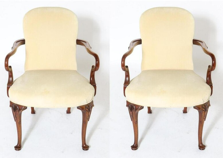 French Style Carved Wood & Upholstered Fauteuils