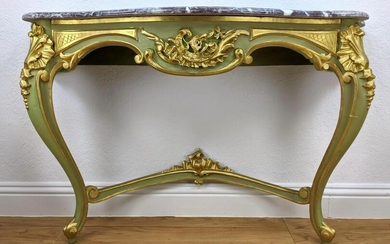 French Style Marble Top Wall Mount Console Table. Green