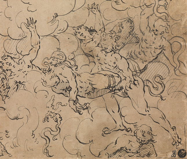 GERMAN SCHOOL, LATE 16TH CENTURY Demons Taking a Soul. Pen and brown ink...