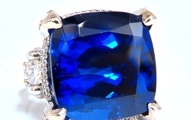 GIA Certified 27.35ct natural Blue Tanzanite diamonds ring 18kt Three Stone