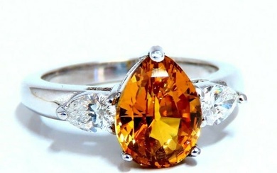 GIA Certified 3.15ct Natural No Heat Yellow Orange Sapphire Diamonds Ring 14kt