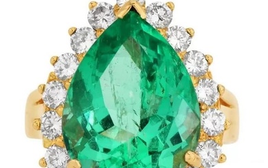 GIA Columbian Emerald 8.95cts Diamond Halo 18K Cocktail Ring
