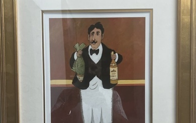 GUY BUFFET "CHAMPAIGN WAITER" LITHOGRAPH FRAMED MATTED SIGNED