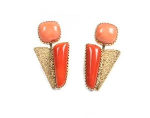 Gail Bird (b. 1949) and Yazzie Johnson (b. 1946), Pair of 18 Karat Yellow Gold and Coral Earclips