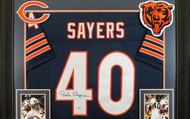 Gale Sayers Signed Navy Blue Pro Style Framed Jersey Autographed BAS