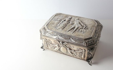 German 800 Silver Austria Hungary 835 Import mark Silver footed Casket Box