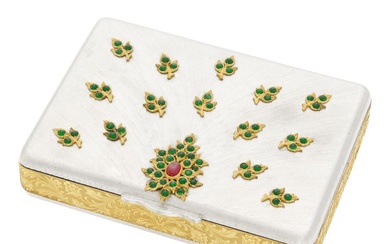 Gianmaria Buccellati Silver, Gold, Cabochon Ruby and Emerald Vanity Case
