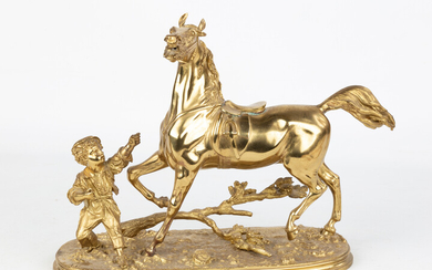 Gilt Bronze Young Boy with Horse by Waager