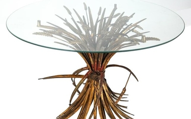 Gilt Metal Wheat-Form Glass Top Table