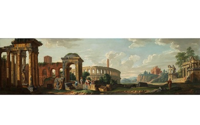 Giovanni Paolo Panini, 1691 Piacenza – 1765 Rom, RÖMISCHES RUINENCAPRICCIO MIT FIGURENSTAFFAGE