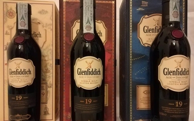 Glenfiddich 19 years old Age of Discovery - Bourbon Cask, Madeira Cask & Wine Cask - Original bottling - 700ml - 3 bottles