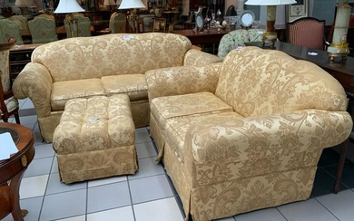 Gold Brocade Upholstered Livingroom Suite