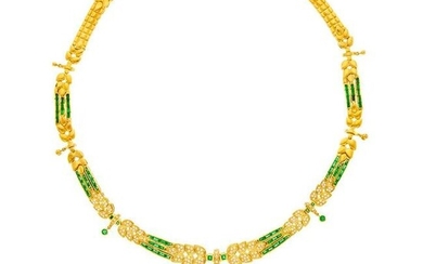 Gold, Diamond and Emerald Necklace