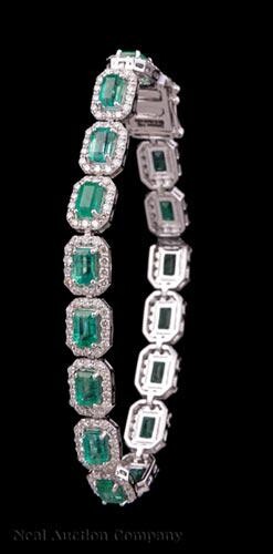Gold, Emerald, Diamond Flexible Link Bracelet