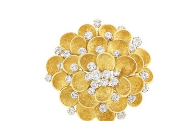 Gold and Diamond Flower Clip-Brooch, Bulgari