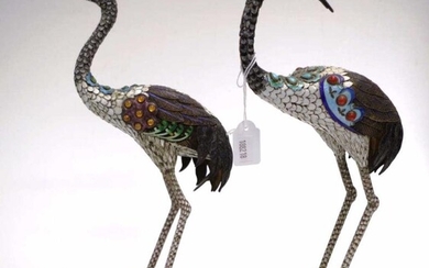 Good pair Chinese enamel decorated Heron figures pair enamel...