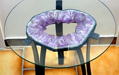 Gorgeous Amethyst Glass Table, Uruguay (+ Glass Pane) - 46×50×50 cm - 12222 g