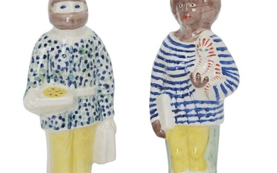 Grayson Perry CBE RA, British b.1960- Worker & Key Worker, 2022; two Staffordshire ceramic figures, each stamped to the reverse, published by The Bristol Museum, each 27cm high (2) (ARR) Provenance: purchased from the Bristol Museum, March 2022.