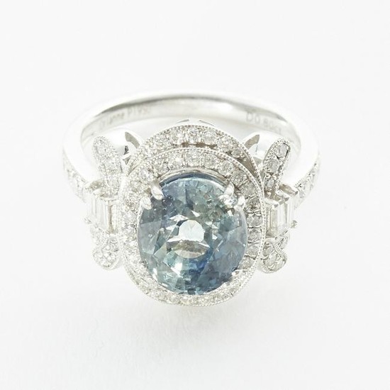 Green Blue Sapphire and Diamond Ring