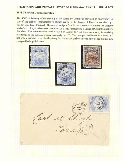 Grenada 1898 400th Anniversary Issue 2½d. A small group with white paper overprinted "specimen"...